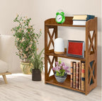 Side Table 3 Tier Bookshelf, Natural Wood Bookcase with Storage Shelf, Table Nightstand, Small Bookshelf, Open Bookcase, Display Rack for Office, Bedroom, Living Room and Kitchen (Brown)