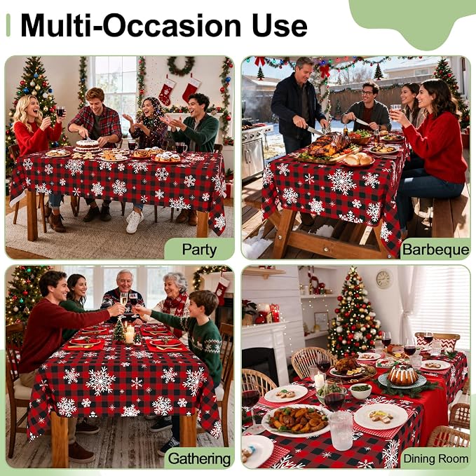 4 Packs Christmas Buffalo Disposable Table Cloth, 54 x 108 Inch Waterproof Plastic Tablecloth, Rectangle Black Red and White Checkered Table Covers for Picnic, Birthday, Party