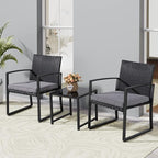 Shintenchi 3 Pieces Outdoor Patio Furniture Set, Modern Wicker Bistro Set, Conversation Rattan Chair of 2 with Coffee Table for Yard Porch Poolside Lawn(Grey Cushion)