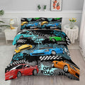 Axolotl Car Comforter Set Twin Size,Cool Speed Race Car Comforter for Kids Boys Girls Teens Bedroom,Extreme Sport Quilt Duvet 1 Comforter 2 Pillowcase Car Racing Gifts,Blue Red Orange