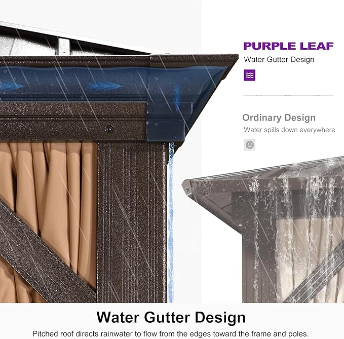 PURPLE LEAF 14' X 28' Outdoor Hardtop Gazebo Patio Wide Aluminum Frame Metal Double Roof with Heavy Duty Netting and Curtains for Permanent Hard Top Pavilion Screen Khaki