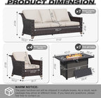 Joyside Wicker Patio Furniture Sets, 6 Pieces Upgraded Large Size Outdoor Furniture with 4 Swivel Rocking Patio Chairs, 3-Seat Sofa, Fire Table,Thick Cushions, Wide Armrest, Beige