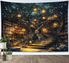 HVEST Fantasy Library Bookshelf Tapestry Wall Hanging Fairytale Tree Magic Bookshelf Tapestry Aesthetic Retro Vintage Tapestries for Bedroom Living Room Dorm, 51L x 59W Inches