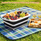 Collapsible BBQ Prep Tub with Lid, Foldable Camping Sink with Colander, Cutting Board, Dish Basin for Kitchen, Bowl, Vegetable and Fruit, Storage Basket for Picnic-Black
