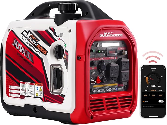 maXpeedingrods 4000 Watt Portable Inverter Generator Gas Powered, Bluetooth® App Remote Data Monitor,with CARB Compliant, Compact and Lightweight for Home Backup, Outdoor Camping, RV