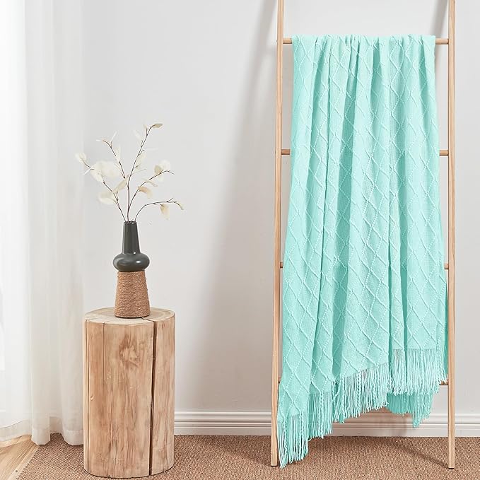 inhand Knitted Throw Blanket for Couch and Bed, Soft Living Room Home Decor Knitted Blanket with Tassel, Outdoor Lightweight Breathable Summer Blanket, Farmhouse Warm Woven Decorative, 50"x60"