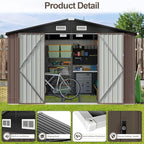 Aoxun 9.4x7.3x6.5 FT Outdoor Metal Storage Shed with Lockable Door- Ideal for Tools, Garden Equipment & Bikes, Includes Base, Perfect for Patio Placement