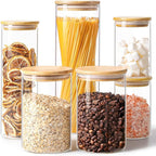 ComSaf Glass Food Storage Jars Set of 6, Clear Glass Storage Containers with Lids, Canisters Sets for the kitchen, Spaghetti, Pasta, Flour, Nuts, Oat, Coffee and Sugar Container, Pantry Organization