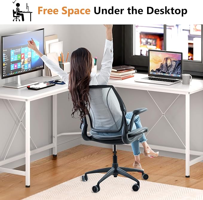 soges L Shaped Desk, 59inch L Desk Computer Corner Desk, Gaming Desk, Home Office Writing Desk, Space-Saving Workstation Desk, White