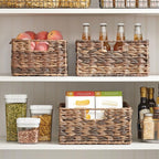 mDesign Woven Farmhouse Kitchen Pantry Food Storage Organizer Basket Bin Box - Container Organization for Cabinets, Cupboards, Shelves, Countertops - Store Potatoes, Onions, Fruit, 3 Pack, Brown Ombre