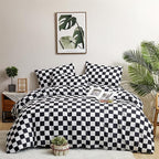 Wellboo Black White Plaid Comforter Sets Queen Women Men Black and White Checkerboard Grid Bedding Comforters Cotton Boys Girls Modern Black Checkered Geometric Quilts Luxury Abstract White Bedding