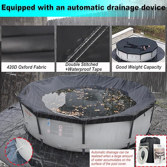 18 Ft Pool Cover, with Automatic Drain Round Pool Cover, One-Piece Quick Installation and Removal Above Ground Pool Cover, Preventing Waterlogging, UV Protected Solar Swimming Pool Cover