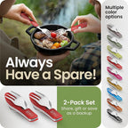 Orblue 4-in-1 Camping Eating Utensils, 2-Pack - Portable Spoon, Fork, Knife & Bottle Opener Combo Set - Stainless Steel Flatware with Detachable Fork - Travel, Backpacking Cutlery Multitool, Red
