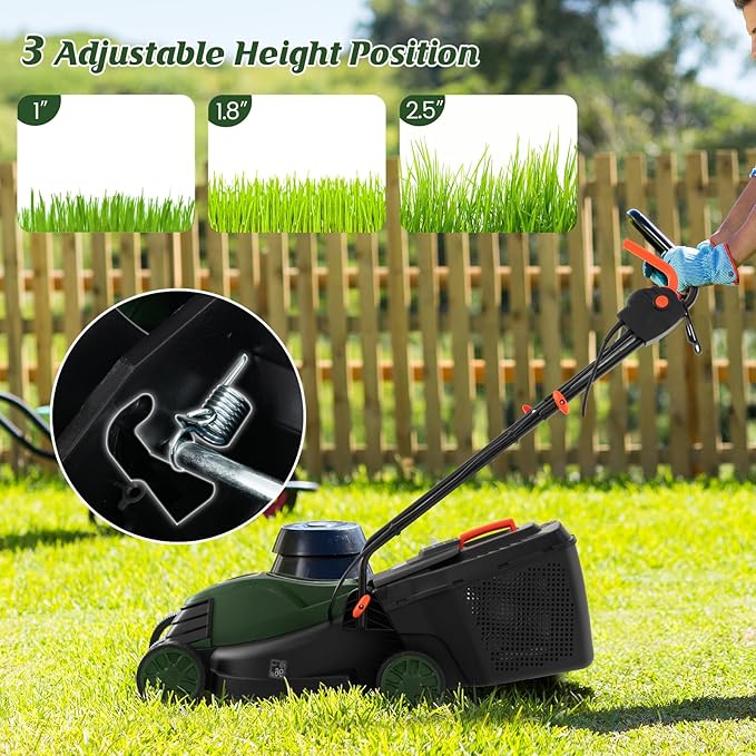 S AFSTAR Electric Corded Lawn Mower, 12-AMP 14-Inch Walk-Behind Lawnmower with Collection Box, 3 Adjustable Height Position, Self Locking Function, Push Lawn Mower for Backyard Patio