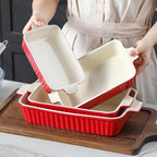 Bakeware Set of 4, MALACASA Porcelain Baking Pans Set for Oven, Casserole Dish, Ceramic Rectangular Baking Dish Lasagna Pans for Cooking Cake Pie Dinner Kitchen, Red (9.5"/11.25"/12.75"/14.5") | Rectangular Lasagna Pan Bakeware for Roasting Vegetable, ...