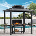 Hoteel 6x8ft Hardtop Grill Gazebo, Outdoor Patio Aluminum Frame Barbecue Gazebo with Galvanized Steel Double Roof and 2 Side Shelves for Deck Lawn Backyard Garden and Party, Black(2025 Upgraded)