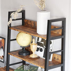 IRONCK Bookshelf with Louvered Doors, 4-tier Ladder Shelf with Cabinet Industrial Accent Furniture for Bedroom Living Room Home Office, Rustic Brown