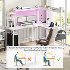 Aheaplus L Shaped Desk with Power Outlet, L Shaped Gaming Desk with Led Light & Hutch, Reversible Home Office Desk, Corner Computer Desk Writing Desk with Monitor Stand & Storage Shelves, White