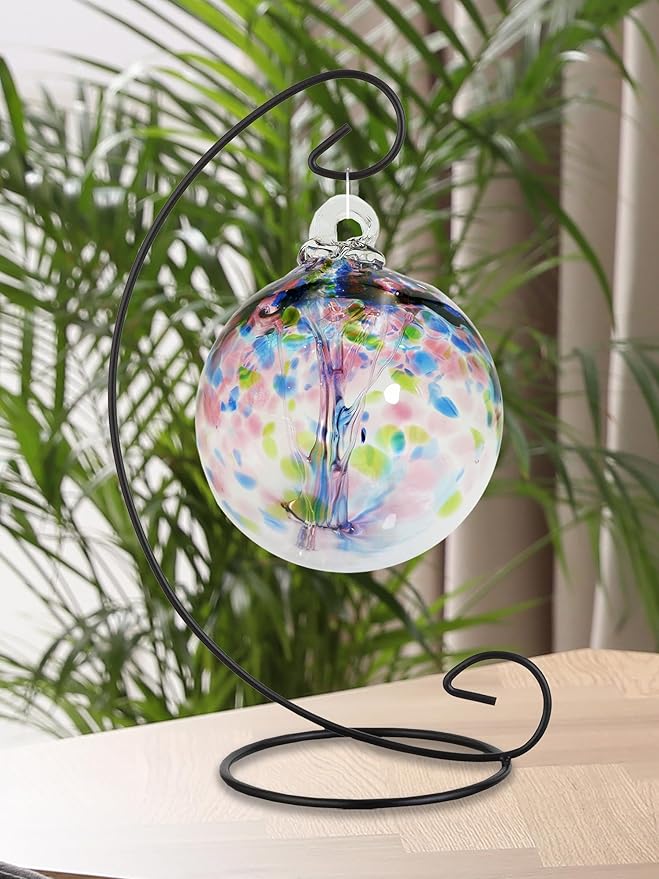 Dale Tiffany AC25004-D4 Rainbow Tree of Life Hand Blown Art Glass Ornament Witch Globe Gazing Ball, Hope, 4" Diameter with Hanging Stand
