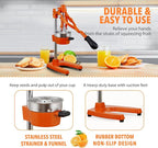 19 Inch Height Extra Tall Commercial Heavy Duty Cast Iron Hand Press Manual Orange Citrus Lemon Lime Grapefruit Pomegranate Fruit Juice Squeezer Machine with Stainless Steel Cup
