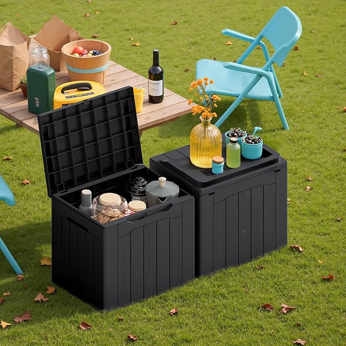 Devoko 30 Gallon Resin Deck Box 2 Pack Outdoor Indoor Waterproof Storage Box for Patio Furniture Pool Accessories Storage for Cushion Garden Tools (Black, 2 Pack)