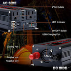 LVYUAN 1000W Car Power Inverter 12V to 110V DC to AC with 2 US Sockets, Cigarette Lighter, LCD Display, USB Ports for Car, Home,Outdoor, Camping
