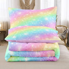 NINENINE Pink Rainbow Bedding Set Girls Bedding Set Queen for Teen Boys Women Soft Microfiber Stars Glitter Bedding Comforter Set -includes 1 Comforter with Matching Pillowcases