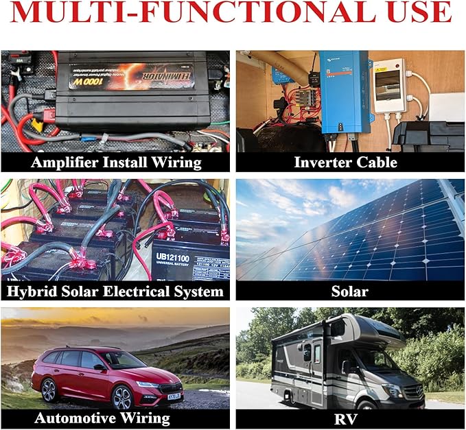 2 Gauge Battery Welding Cable, 12 Feet Black and 12 Feet Red CCA Wire with M8 & M10 SC Connector Lugs Shrinkable Tubing and Braided Sleeve for Car, Camper, RV, Solar Low Voltage Wiring