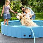 71" Large Dog Pool with Sprinkler, 2-in-1 Foldable Swimming Pool Non-Slip Hard Plastic Splash Sprinkler Kiddie Pool for Outdoor Backyard Kids Dogs Ducks and Pet Baths