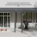 Domi 8'x10' Wall Mounted Hardtop Gazebo, Connectable Lean to Pergola with Gutters & Galvanized Steel Roof, 60MPH Wind Resistance, Outdoor Heavy Duty Metal Awning for Patio, Deck, Backyard - Grey