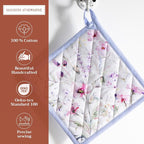 Maison d' Hermine Pot Holders 100% Cotton Potholders (8" x 8", Pack of 1) | Heat Resistant Hot Pads with Loop BBQ Cooking Baking Farmhouse Kitchen Handling Hot Pans Spring Summer - Summer Floral