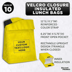 DISCOUNT PROMOS 10 Hook and Loop Insulated Lunch Bags Set - Customizable Text, Logo - Polyester, Durable, Vibrant, Reusable - Yellow