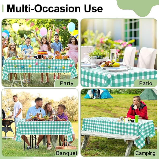 4 Packs Buffalo Disposable Table Cloth, 54 x 108 Inch Waterproof Plastic Tablecloth, Rectangle Teal and White Checkered Table Covers for Picnic, Birthday, Party, Back to School