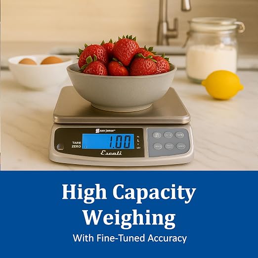 San Jamar Escali Promzr M-Series Digital Scale with Display Hold for Kitchens and Restaurants, Metal, 33 Pound, Silver