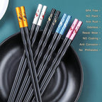 Fiberglass Chopsticks Series - Japanese Non-Slip Chopstick, Reusable Chop Sticks Dishwasher Safe, 5 Pairs, Gift Set, 9.9 Inches,Golden Fish