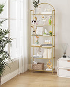 Bookcase Bookshelf, Tempered Glass Bookshelves, Slim Shelving Unit for Bedroom, Bathroom, Home Office, Steel Frame, 6 Tier Gold BC21699G