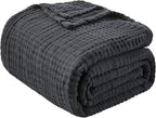 EMME Cotton Muslin Large Throw Blanket Couch Breathable Gauze Blanket Soft Lightweight Bed Blankets Adults (Black, 50"x70")