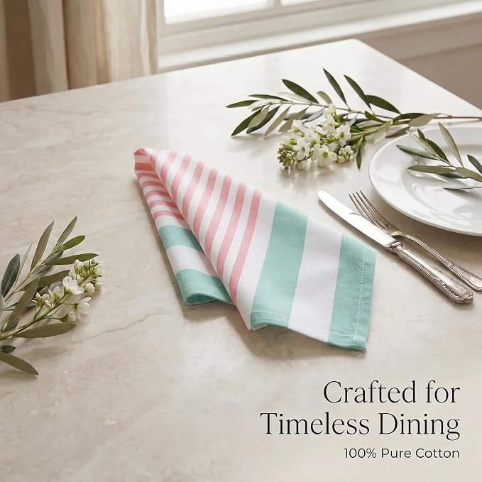 Urban Villa Cloth Napkins Cotton 20x20 (Set of 12) Ruby Green Stripes