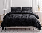 LANE LINEN King Size Comforter Set with Sheets, Complete 7 Piece King Comforter Set, Pintuck King Size Bedding Set, Soft King Size Bed in a Bag Set, Premium King Bed Set, Pillowcases & Shams - Black