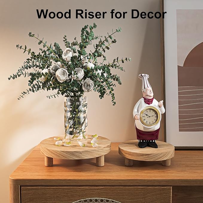 3 Pcs Wood Plant Stand Indoor Outdoor, Round Wood Riser for Decor 6/8/10" Wooden Stool Display Stand Flower Pot Holder Small Planter Tray Modern Potter Decorative for Desktop Counter Room (Natural)