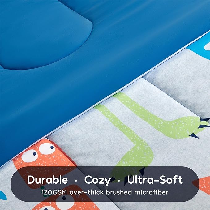 SLEEP ZONE Kids Bedding Comforter Set Full/Queen Size - Super Cute & Soft Kids Bedding 7 Pieces Set with Comforter, Sheet, Pillowcase & Sham (Monster)