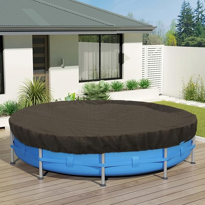 ECOOPTS 11 ft Round Pool Cover for Above Ground Pools, Swimming Pool Cover Protector Winter Safety Cover (Brown)