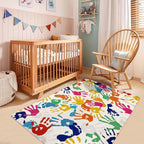 Handprints and Footprints Kids Rug Play Carpet, 4'x6' Washable Colorful Area Rug for Nursery Room, Ultra Soft Non-Slip Indoor Play Mat for Bedroom Playroom Classroom