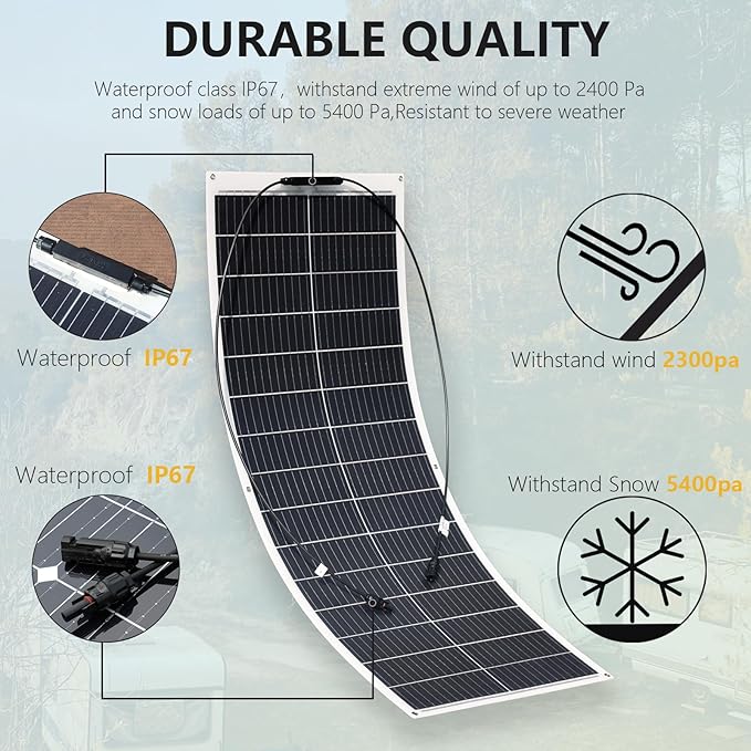 XINPUGUANG 100W Flexible Solar Panel 12V System kit 10A Charge Controller Cables with Alligator Clip PV Connector Cables for Yacht, Boat, RV, Cabin, 12v Battery Charge