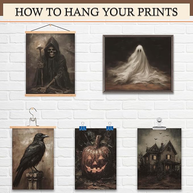 LANCHI95 12 Pcs Halloween Wall Art Prints, Vintage Witch Posters, Cute Ghost Pictures for Bedroom Decor (UNFRAMED)