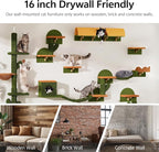 Cactus Cat Climbing Furniture Set with Floor to Ceiling Cat Tree | 5 Tier Cat Tower Adjustable Height (87-104in) and Wall Mounted Cat Shelves, with Cat Scratching Posts, Tunnel, Condo, Green