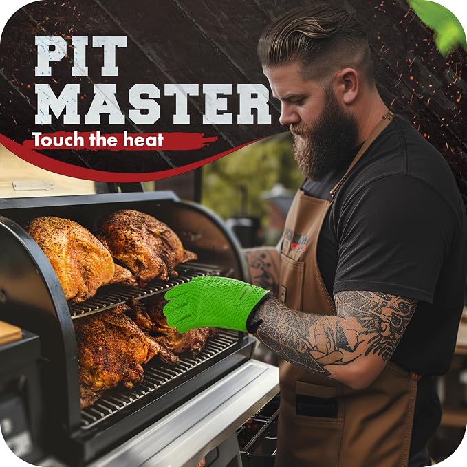 KITCHEN PERFECTION S Silicone Smoker BBQ Gloves - Heat Resistant Oven Mitts | Waterproof, 5-Finger Design For A Better Grip, for Pitmasters, Meat Smoking, Grilling, Cooking, Frying Turkey | Grill Gift