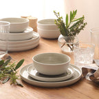 Gibson Elite Tahoe Sunset 12-Piece Reactive Stoneware Dinnerware Set – Matte Exterior & Shiny Interior Plates and Bowls, Durable Everyday Dish Set, Microwave & Dishwasher Safe - Grey