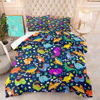 Dinosaur Comforter Set Queen - Cartoon Dinosaur Bedding Boys Comforter Set Soft Breathable Blue Dinosaur Quilt Kids Queen Size Bedding Set for All Season, 1 Comforter 2 Pillowcase