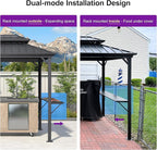 PURPLE LEAF 6.5' X 12' Hardtop Grill Gazebo for Patio Aluminum Barbeque Canopy with 24 Clear Light Bulbs and Shelves Double Tiered Grey Outdoor BBQ Gazebo
